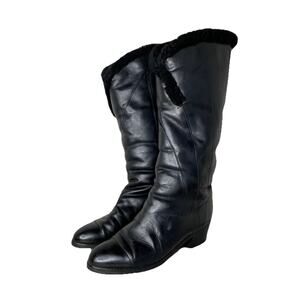 VTG 80s Fragiacomo Black Leather Boots Shearling Lined Italian ilga Soles Sz 8